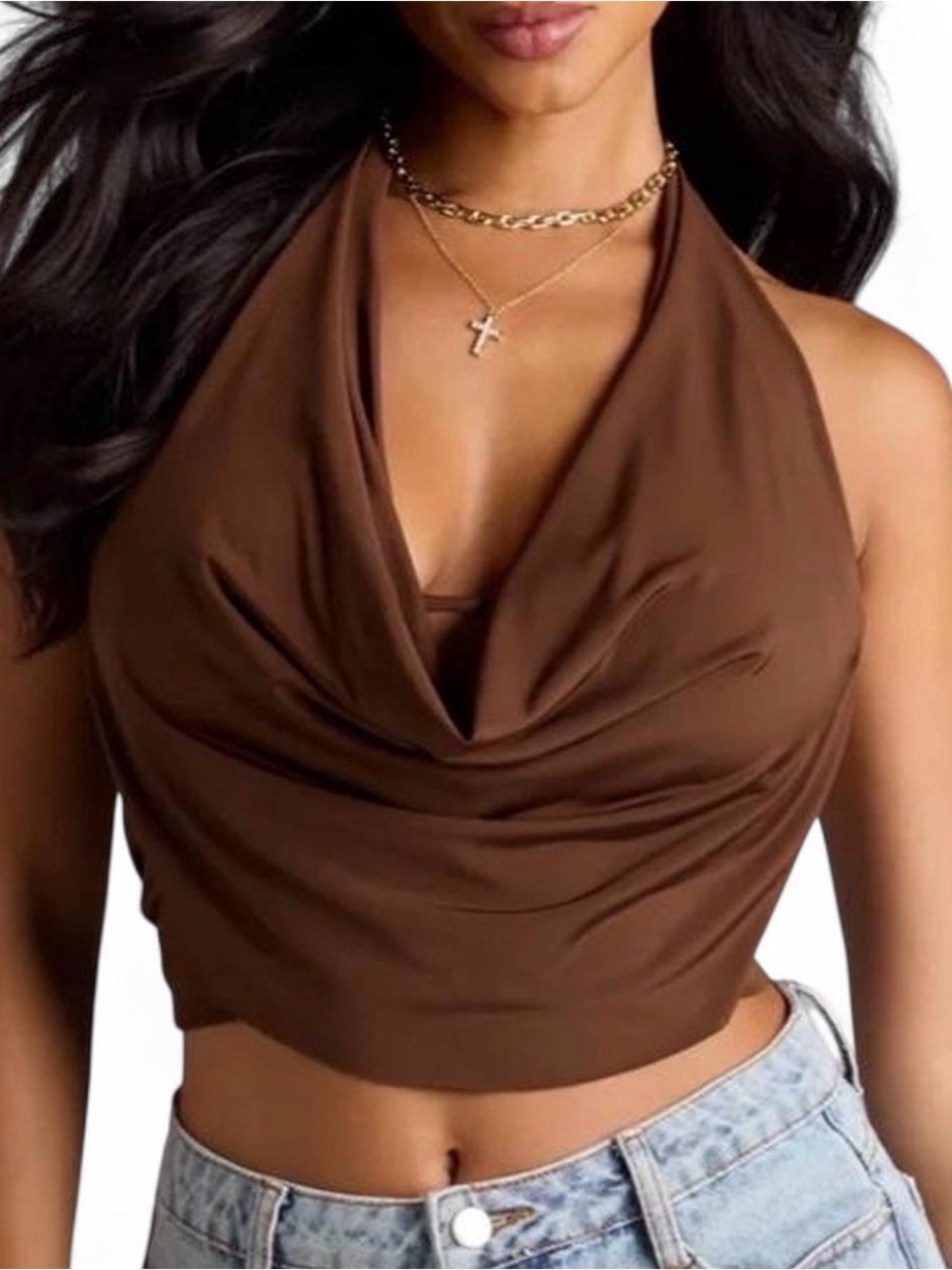 Windsor Take the Plunge Brown Halter Crop Top